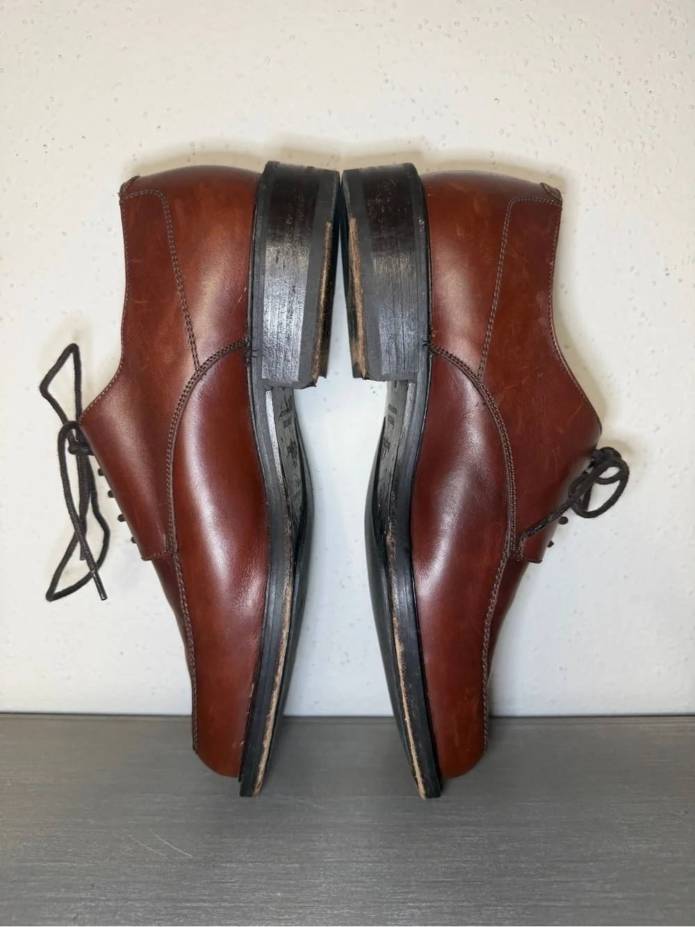 Bacco Bucci Italy Men's 8.5 D Brown Leather Square Moc Toe Oxford Dress Shoes